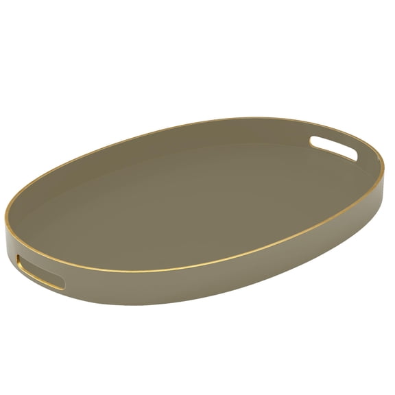 American Atelier Serving Tray with Gold Trimming, Oval Serving Tray with Handles, 15.3” X 10.6”, Olive