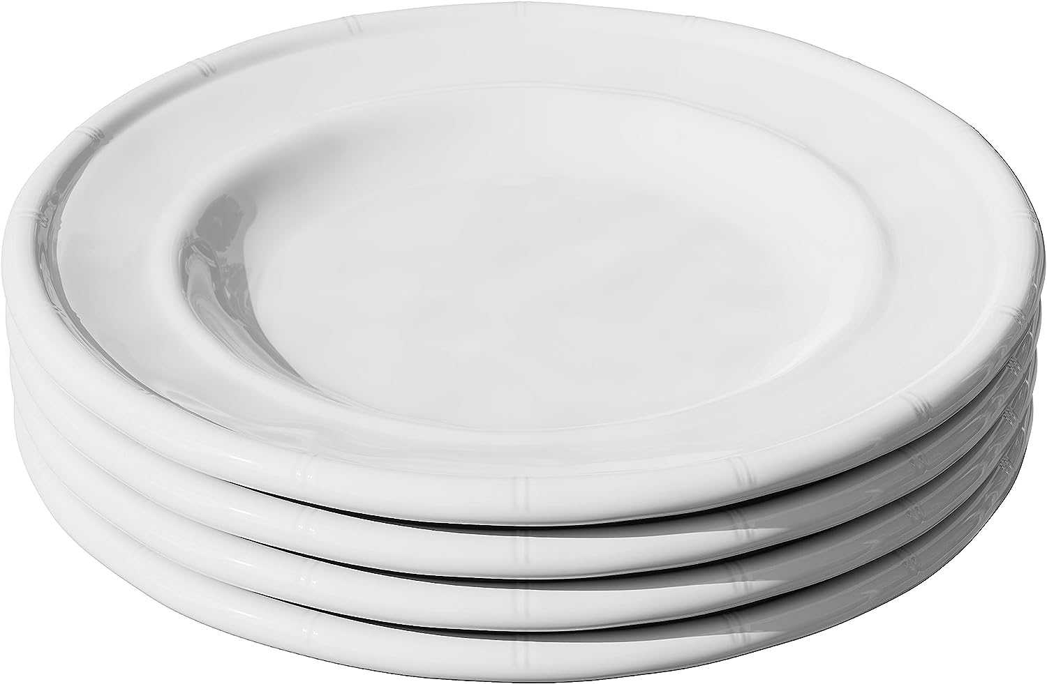 American Atelier Set of 4 White Bamboo Edge Design Melamine Plates