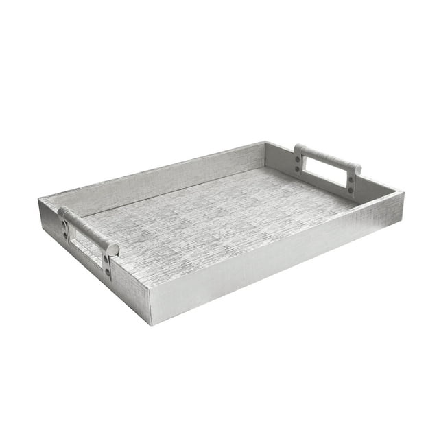 American Atelier, Silver Faux Leather Rectangular Serving Tray with
