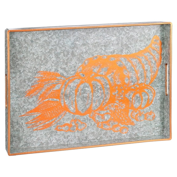 American Atelier, Silver, Polypropylene Cornucopia Rectangular Serving Tray with Handles, 14x19"