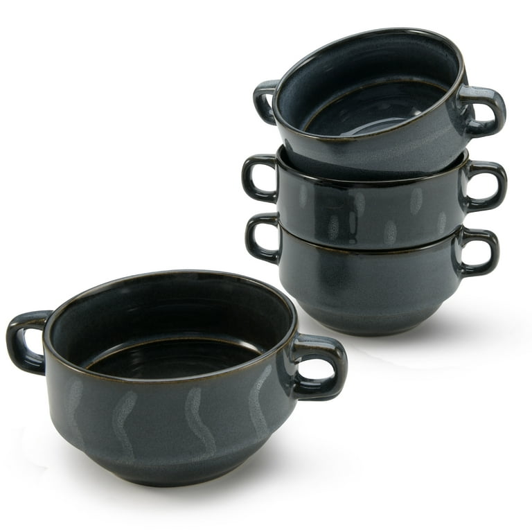 American Atelier Soup Bowls with Handles Set of 4 16-Oz Glazed French Onion  Soup Bowl, Stackable Serving Bowls for Stew, Pasta, Chili, Stoneware,  Dishwasher & Oven Safe, Assorted Blue 