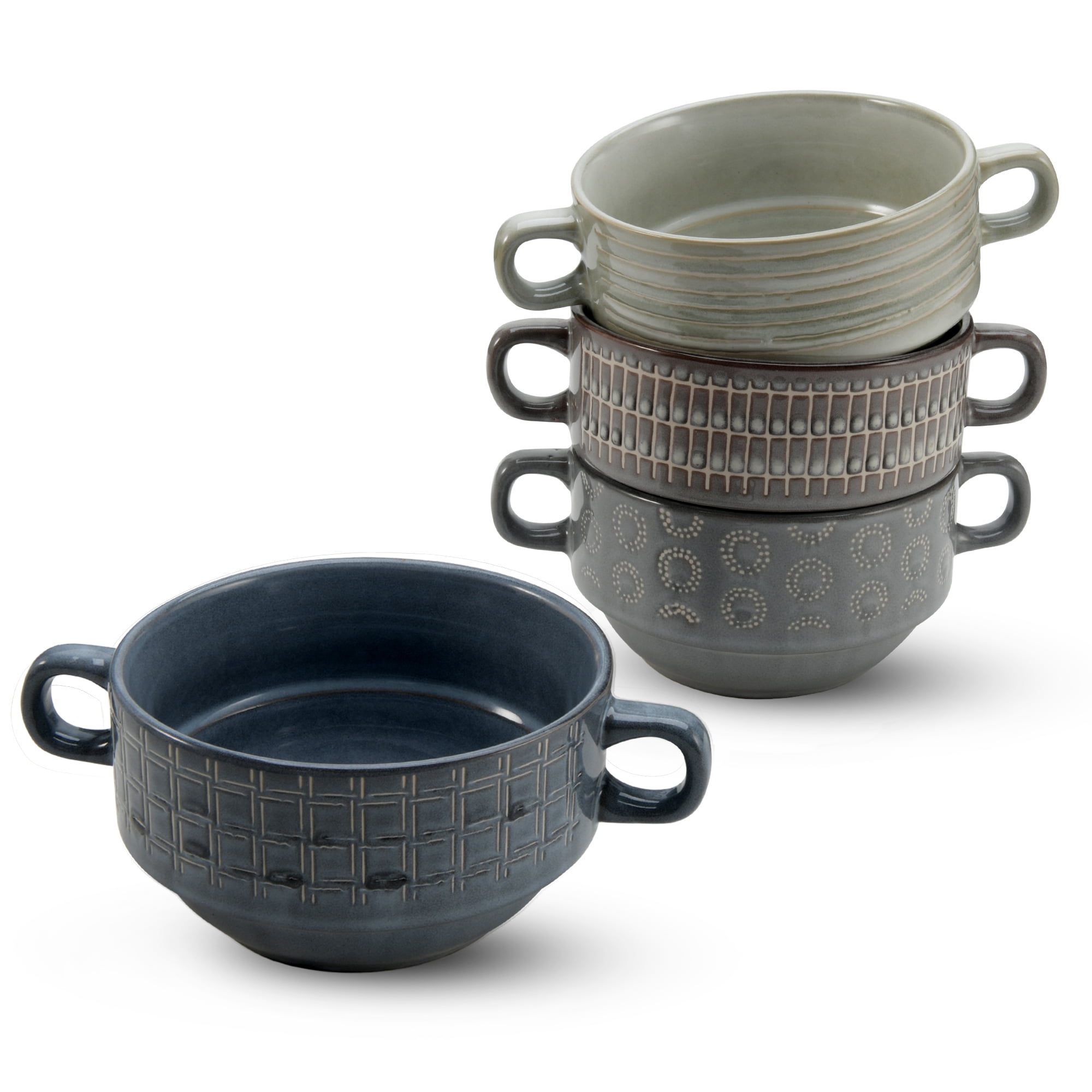 American Atelier Soup Bowls with Handles Set of 4 16-Oz Glazed French