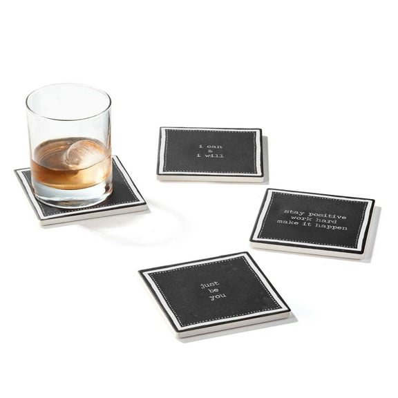 American Atelier, Square, Black, Absorbent Ceramic Word Drink Coasters (Just Be You), Set of 4