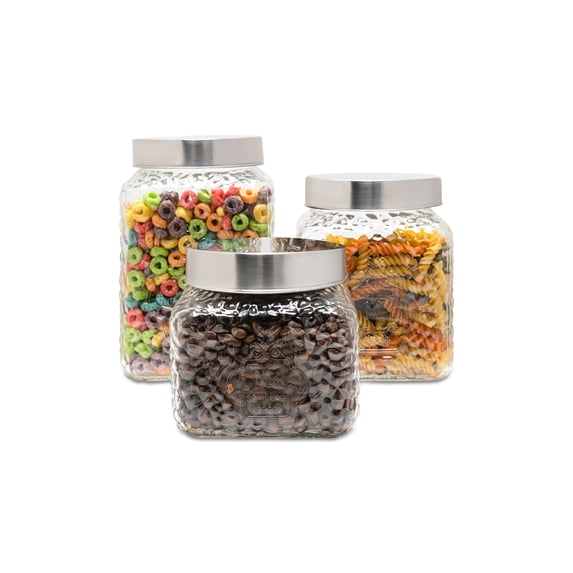 LA MAISON HAMMERED SQUARE 3PC CANISTER SET 75oz, 64oz, 43oz 5.08X5.08X7.87, 6.50, 4.92"H