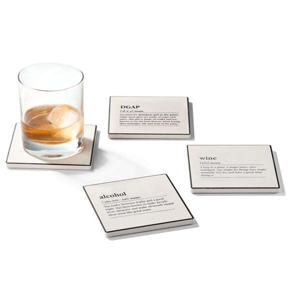 American Atelier, Square, off-White, Absorbent Ceramic Word Drink Coasters (Definitions), Set of 4