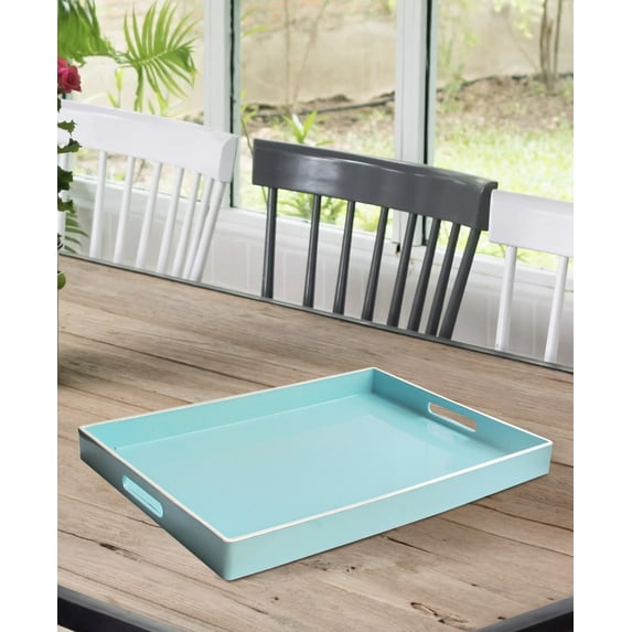 TEAL RECTANGULAR TRAY W/ HANDLES