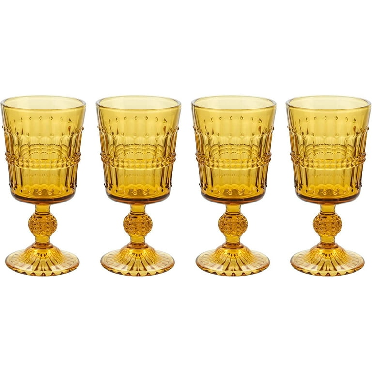 American Atelier Vintage Amber Beaded Wine Glasses Set of 4, 9 oz Wine  Goblets Colored Vintage Style Glassware, Water Cups, Embossed Design