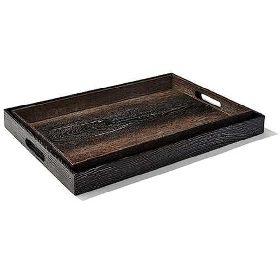 American Atelier, Walnut Wood Finish, Polypropylene Rectangular Serving Trays with Handle, Set of 2