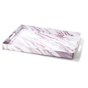 Marble Finished White And Brown Rectangular Serveware Tray With Handles 14X19"