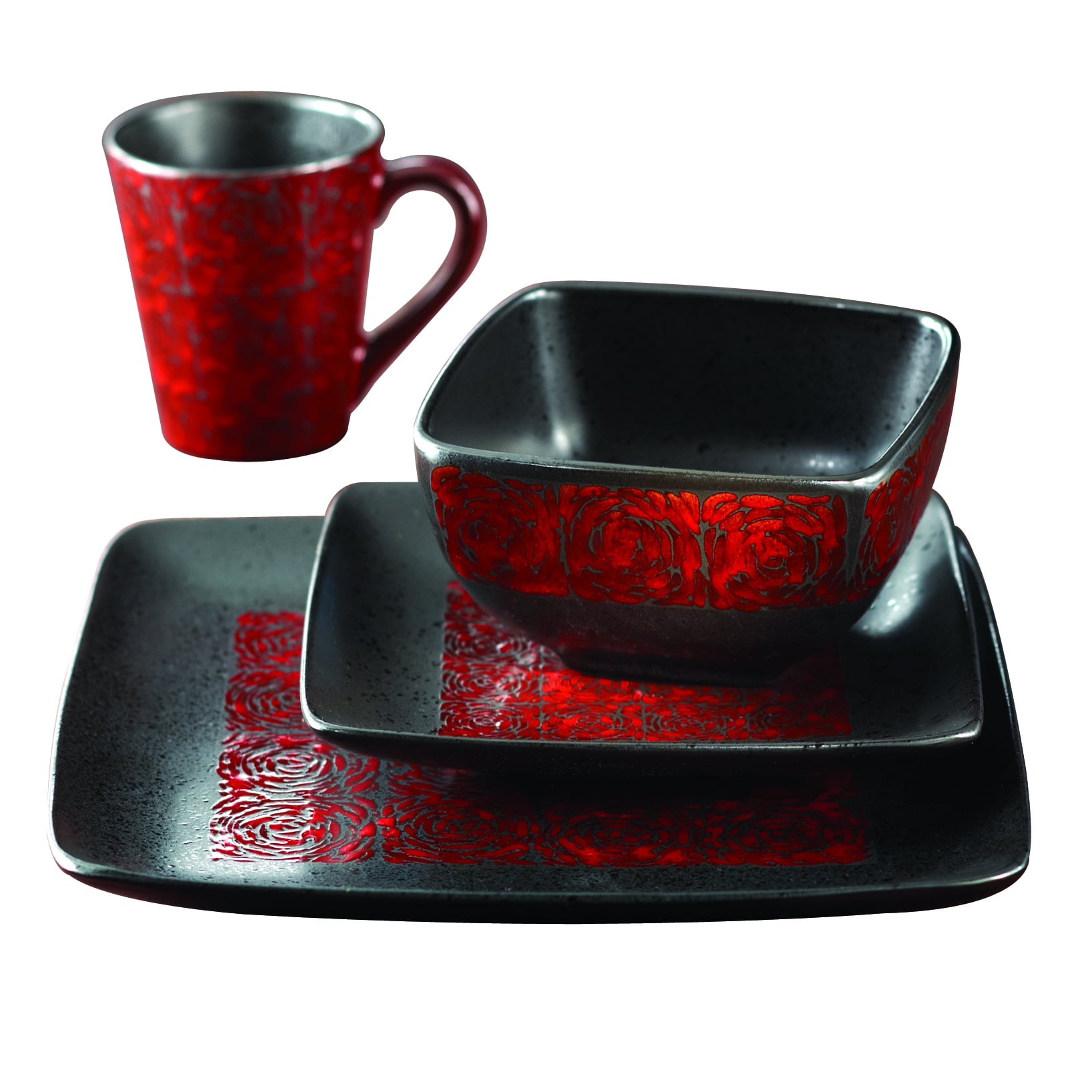 American Atelier Yardley Red Stoneware 16-Piece Dinnerware Set