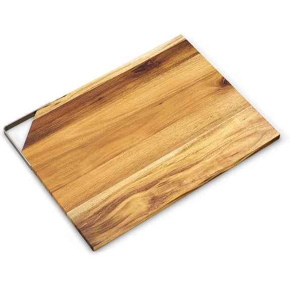 American Ateliers Acacia Wood Cutting Board with Metal Accent | Large Chopping Board | Serving Tray for Cheese, Meats, Charcuterie Boards | 15.82 x 11.88