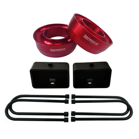 American Automotive fits 1997-2003 F150 Full Lift Kit 2WD 3" Red Billet Front Spring Spacers + 3" Rear Blocks "Road Fury" Series