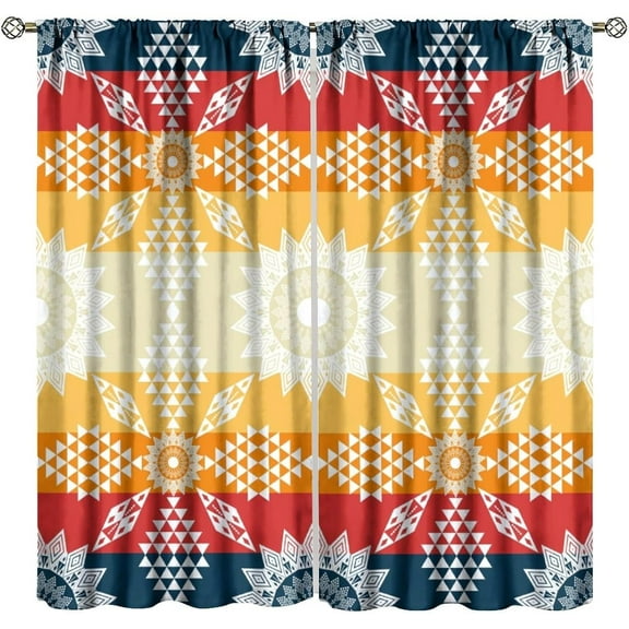 American Aztec Blackout Curtains, Vintage Southwestern Abstract Western Retro Tribal Geometric Boho Colorful Window Drapes, for Living Bedroom 42" W X 54" L