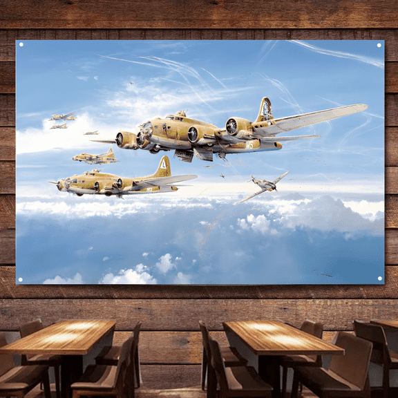American B-17 Flying Fortress heavy bomber Flag Banner Wall Chart Canvas Painting WW II Fighter Jets Posters & Prints Wall Art Decoration Tapestry For Room, Classroom, Home, Bedroom,38X57 inches