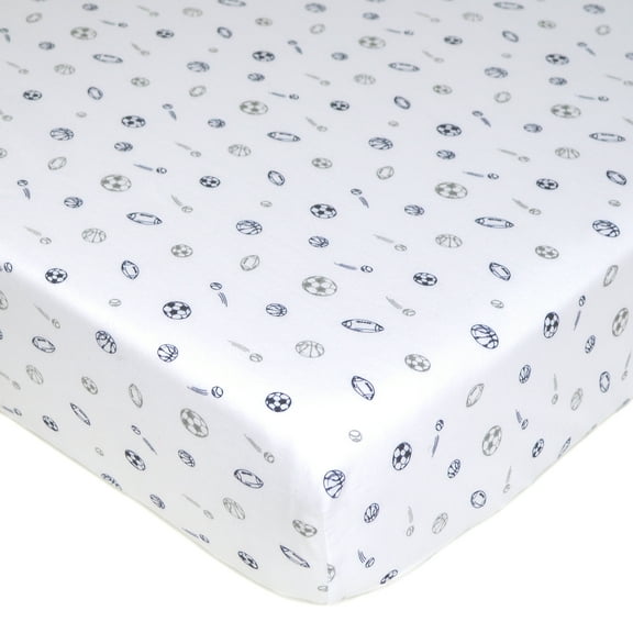 American Baby Company Fitted Crib Sheet 28" x 52", Soft Breathable Neutral 100% Cotton Jersey Sheet, Navy/Gray Sports, for Boys and Girls, Fits Crib and Toddler Bed mattresses