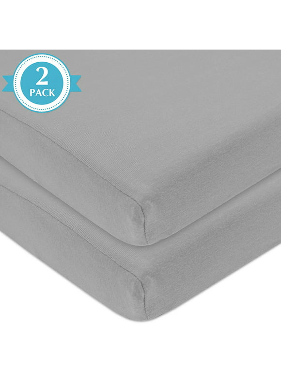 American Baby Co. Cotton Jersey Knit Fitted Mini Crib Sheet, Grey 2pk