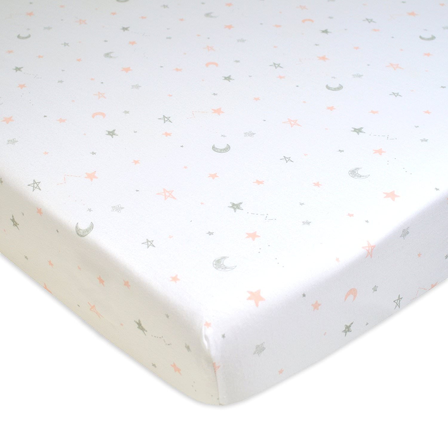 American Baby Company 100% Natural Cotton Fitted Mini Crib Sheet 38" x 24" -Pink Stars and Moons,Small Nesting Portable Crib Sheet