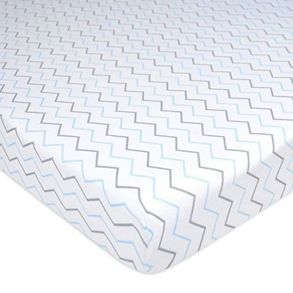 American Baby Company 100% Natural Cotton Fitted Pack and Play Sheet 39" x 27" - Soft & Breathable Pack N Play Sheet for Playpen, Playard & Mini Crib Mattress, Blue/Grey ZigZag, for Boys & Girls