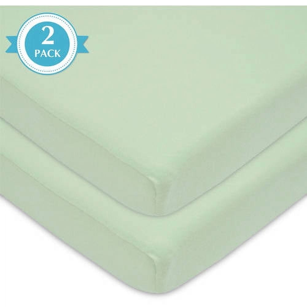 American Baby Company 2 Pack 100% Natural Cotton Fitted Pack and Play Sheets 39" x 27" - Soft & Breathable Pack N Play Sheets for Playard & Mini Crib Mattress, Celery, for Boys & Girls
