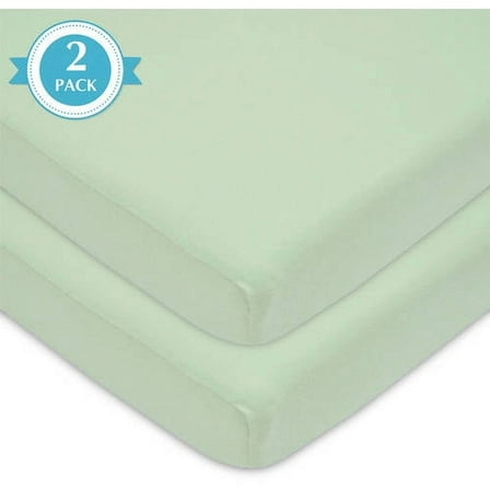 American Baby Company 2 Pack 100% Natural Cotton Fitted Mini Crib Sheets 38" x 24" - Soft & Breathable Small Nesting Portable Sheets, Fits Pack N Play Mattresses, Celery, for Boys & Girls