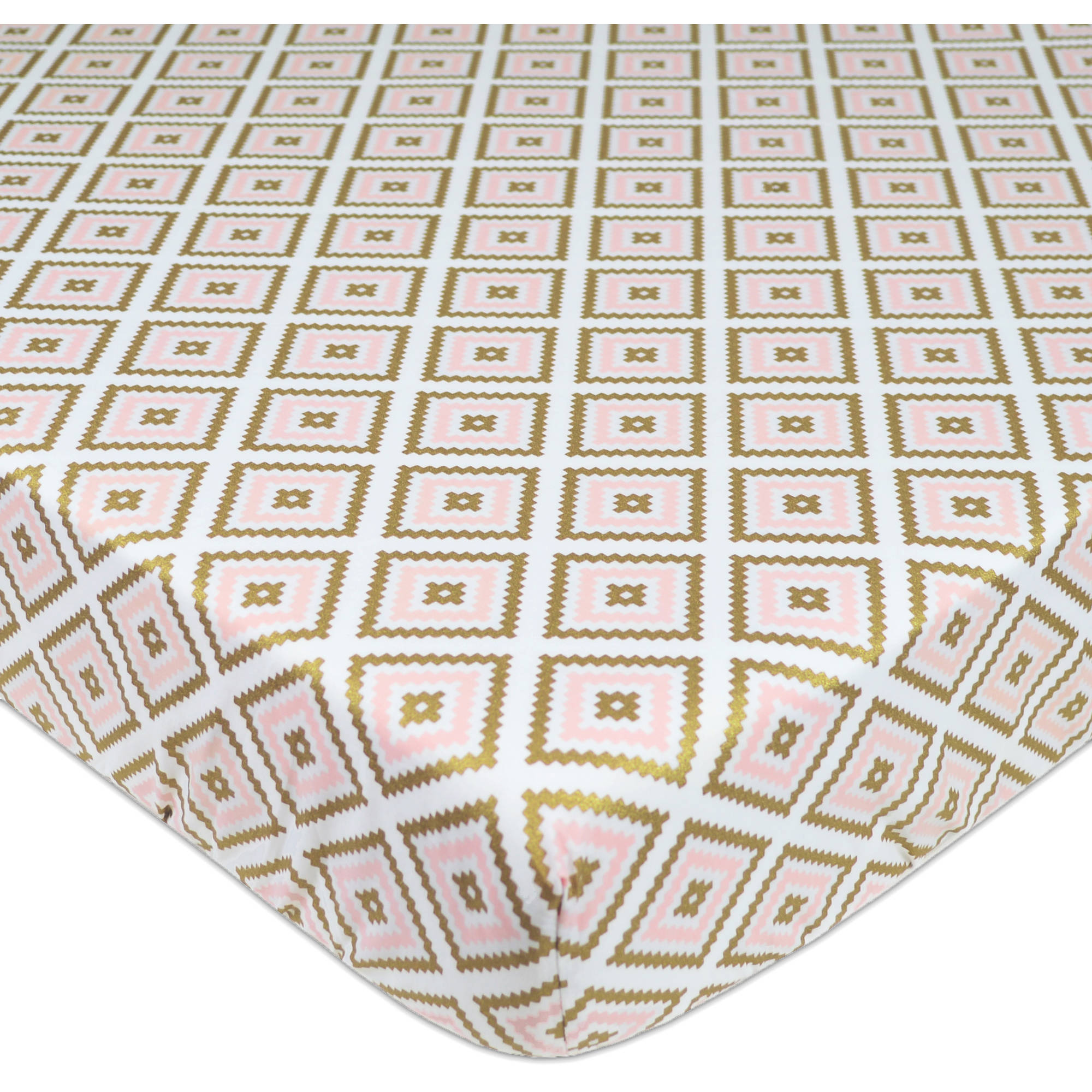 American Baby Co. Percale Cotton Fitted Crib Sheet, Gold/Pink Kilim - image 1 of 3