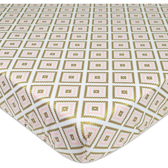 American Baby Co. Percale Cotton Fitted Crib Sheet, Gold/Pink Kilim