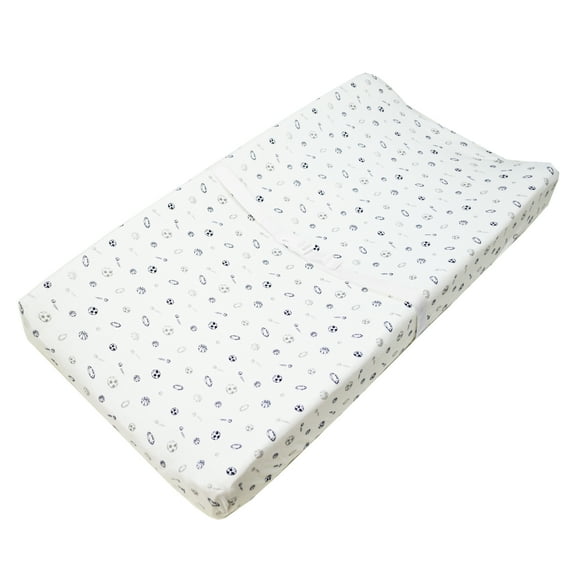American Baby Company 100% Jersey Cotton Navy/Grey Balls Changing Pad Cover, White