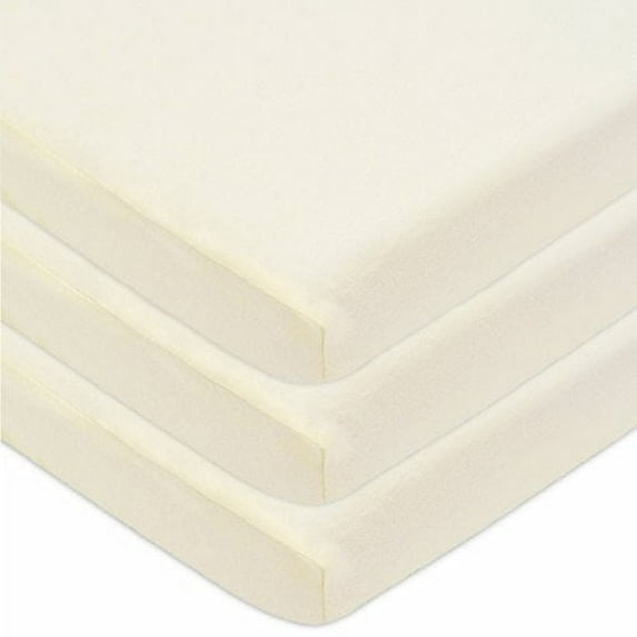 American Baby Company 100% Natural Cotton Value Jersey Knit Fitted Portable/Mini-Crib Sheet, Ecru, 24" x 38" x 5", Soft Breathable, for Boys and Girls, Pack of 3