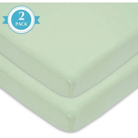 American Baby Company 2 Pack 100% Natural Cotton Fitted Mini Crib Sheets 38" x 24" - Soft & Breathable Small Nesting Portable Sheets, Fits Pack N Play Mattresses, Celery, for Boys & Girls