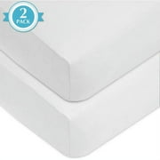 American Baby Company 2 Pack 100% Natural Cotton Fitted Crib Sheets 52" x 28" - Soft, Breathable, Hypoallergenic & Gentle Toddler Bed Sheets, White, Neutral for Boys & Girls