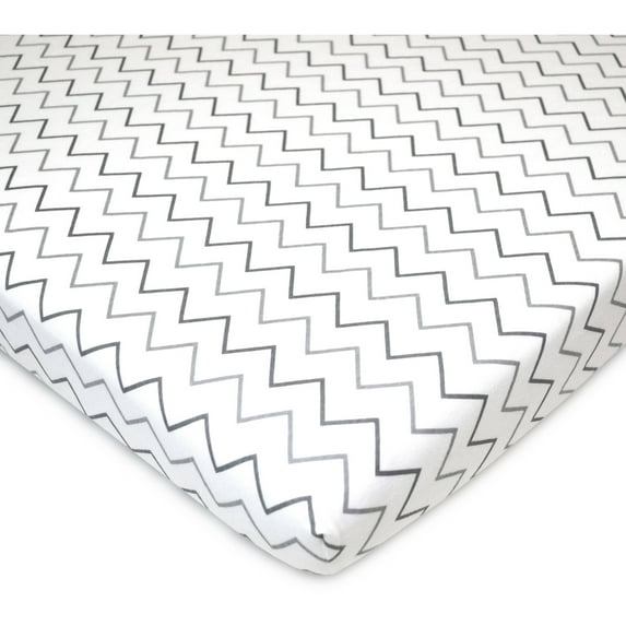 American Baby Company 100% Natural Cotton Fitted Pack and Play Sheet 39" x 27" - Soft & Breathable Pack N Play Sheet for Playpen, Playard & Mini Crib Mattress, Grey Zigzag, for Boys & Girls