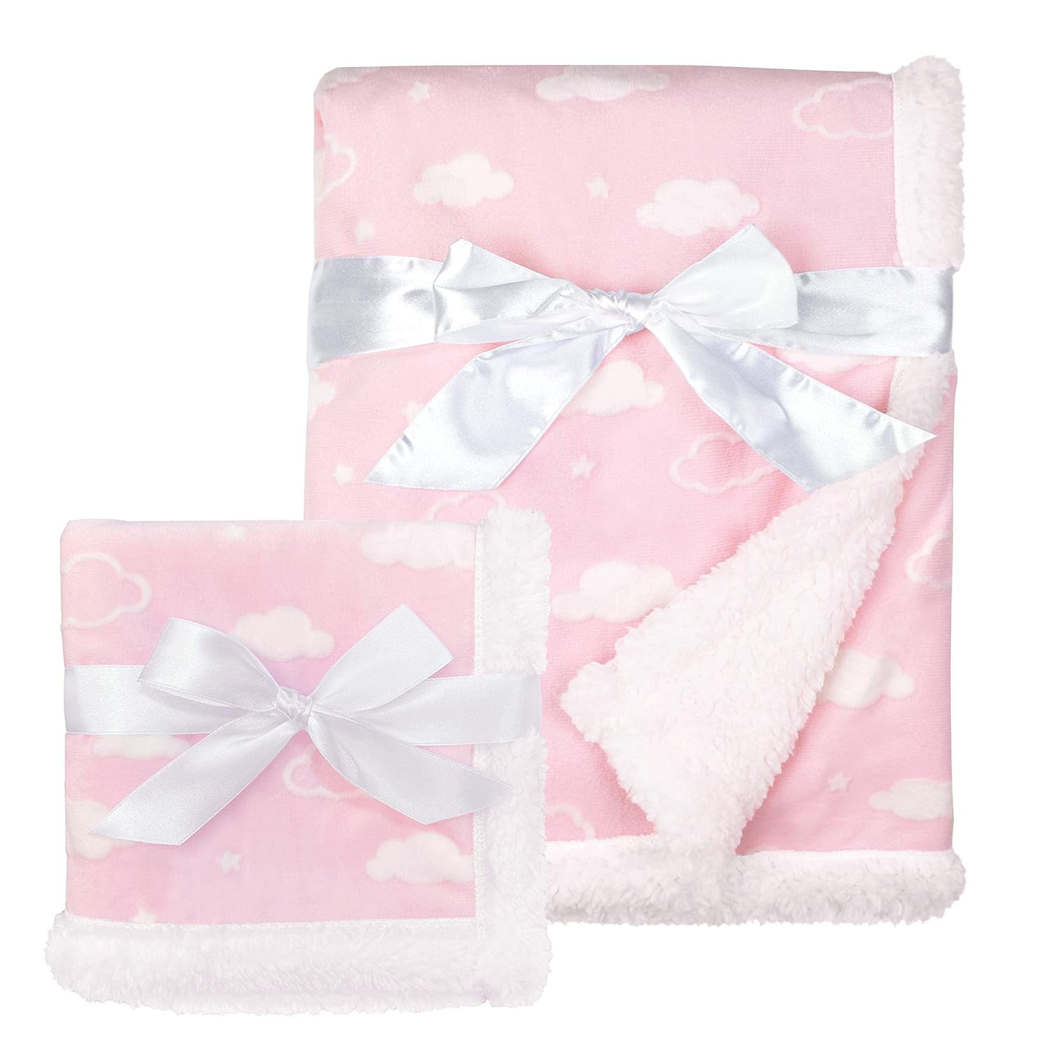 Pink Sherpa Baby Girls' Receiving Blanket Set with Cloud Design