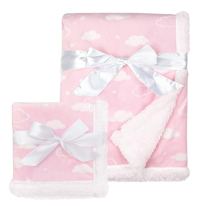 Pink Sherpa Baby Girls' Receiving Blanket Set with Cloud Design