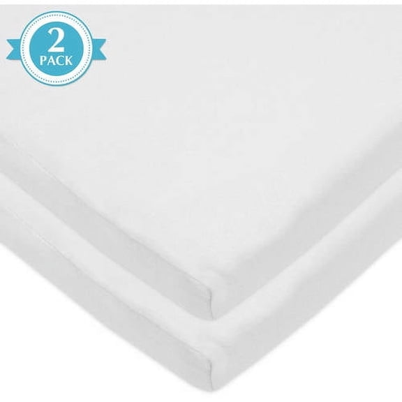 American Baby Company 15" x 33" Fitted Bassinet Sheet, 100% Natural Cotton Jersey Knit, White, Soft Breathable, for Boys and Girls, Pack of 2