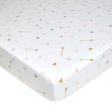 American Baby Co. Cotton Jersey Knit Fitted Playard Sheet, Pink/Gold Arrows
