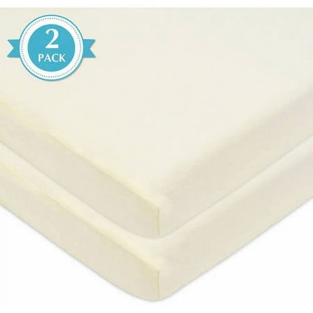 American Baby Company 2 Pack 100% Natural Cotton Fitted Mini Crib Sheets 38" x 24" - Soft & Breathable Small Nesting Portable Sheets, Fits Pack N Play Mattresses, Ecru, for Boys & Girls