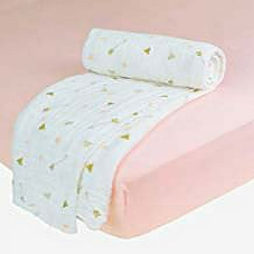 American Baby Company New Baby Welcome Kit with Muslin Cotton Swaddle Blanket and Fitted Crib Sheet, Gold/Pink/Blush, for Girls