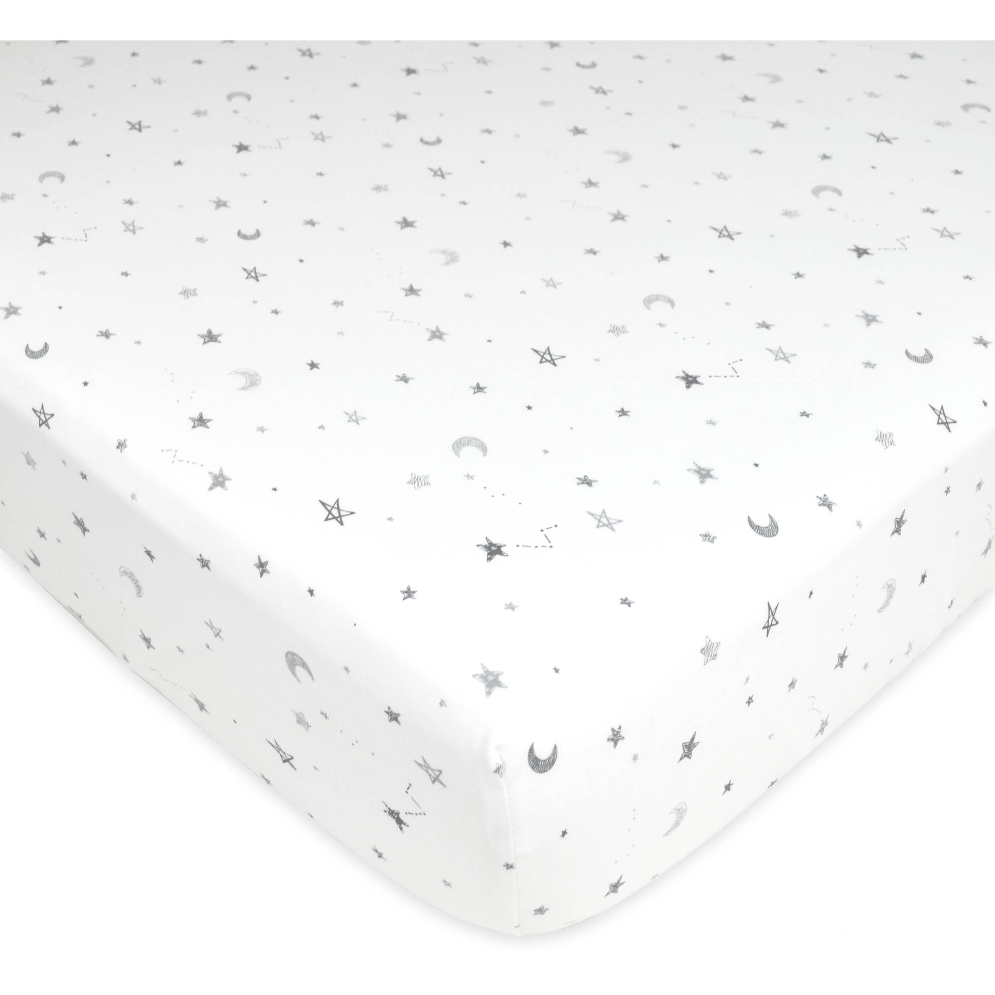 American Baby Company Printed 100% Cotton Jersey Knit Fitted Crib Sheet for Standard Crib and Toddler Mattresses, Grey Stars and Moon, for Boys and Girls - image 1 of 5