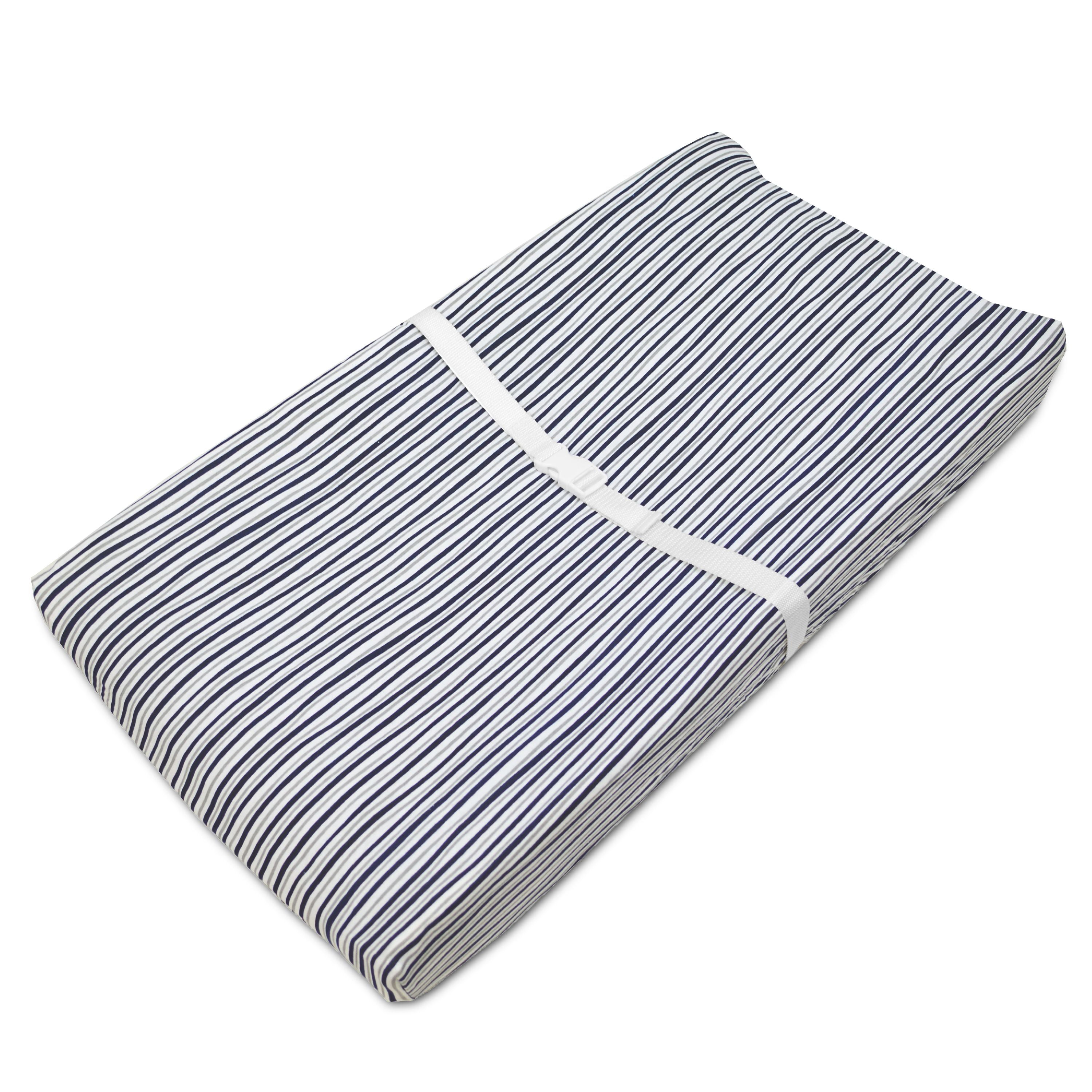 American Baby Company Printed 100% Natural Cotton Jersey Knit Fitted Contoured Changing Table Pad Cover, Also Works with Travel Lite Mattress, Navy/Grey Funny Stripes, Soft Breathable, for Boys