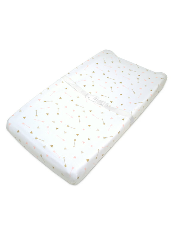 American Baby Company Printed 100% Natural Cotton Jersey Knit Fitted Contoured Changing Table Pad Cover, Also Works with Travel Lite Mattress, Sparkle Gold/Pink Arrows, Soft Breathable, for Girls