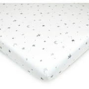 American Baby Company 100% Natural Cotton Fitted Pack and Play Sheet 39" x 27" - Soft & Breathable Pack N Play Sheet for Playpen, Playard & Mini Crib Mattress, Grey Stars and Moons, for Boys & Girls