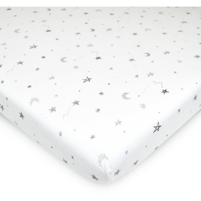 American Baby Company Printed 100% Natural Cotton Value Jersey Knit Fitted Pack N Play Playard Sheet, Grey Stars and Moon, Soft Breathable, for Boys and Girls