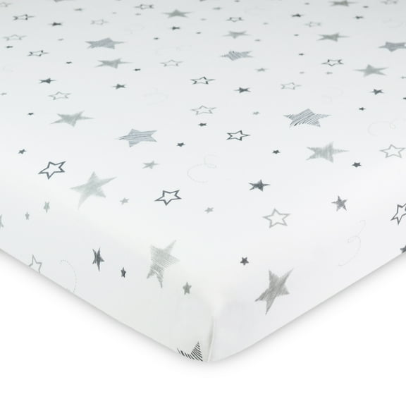 American Baby Company 100% Natural Cotton Fitted Mini Crib Sheet 38" x 24" - Soft & Breathable Small Nesting Portable Crib Sheet, Fits Pack N Play Mattresses, Super Stars, for Boys & Girls
