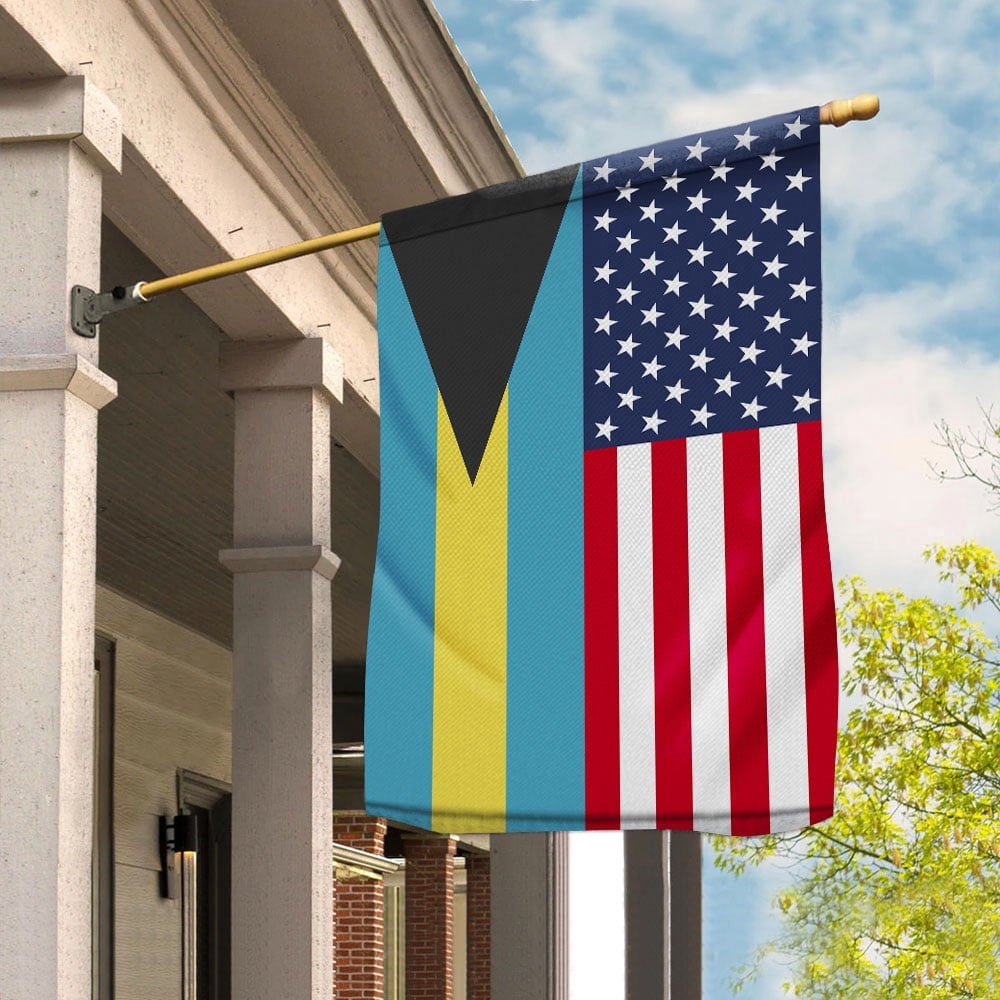 American Bahamasian Flag Bahamas Friendship U.S.A Memorial Day Patriotic For House Flag, Double-Sided Decorative Outdoor Flag, Patriotic Polyester Yard Flag 29.5 x 39.5 in