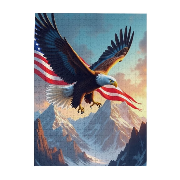 American Bald Eagle 500 Piece Adult Jigsaw Puzzle Majestic Mountain Landscape With Patriotism. Challenging & Relaxing Puzzle Great Gift Idea. HighQuality Pieces Vibrant Colors.