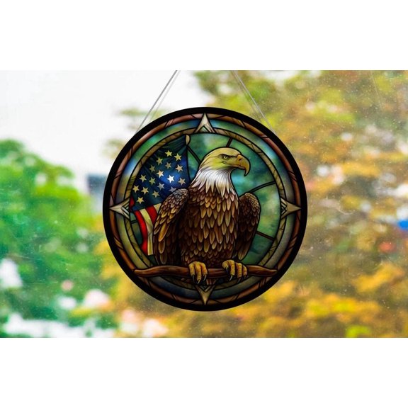 American Bald Eagle Acrylic Suncatcher Window Hanging Patriotic 4th of July Decor Bird Art