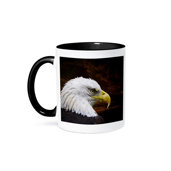 3dRose, American Bald Eagle Art Home Décor and Art, 15oz Two-Tone Black Mug