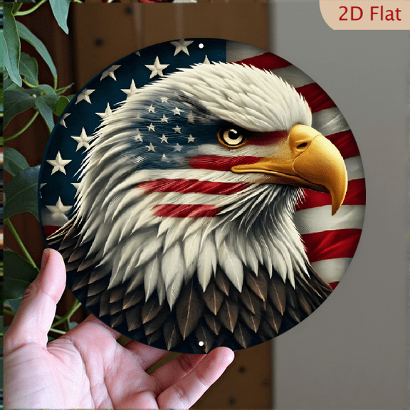 American Bald Eagle Decor, 8" Round Aluminum Wall Art Sign, Metal Signs, Wall Decor For Kitchen, Door, Office, Coffee, Bedroom Decor, Best Gifts For Room, Home, Bathroom Decor, Weird Decor, 2D Flat