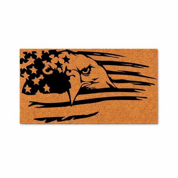 American Flag Eagle Silhouette Doormat - Brown Coir PVC Outdoor Doormat (24x48 inches) 5104