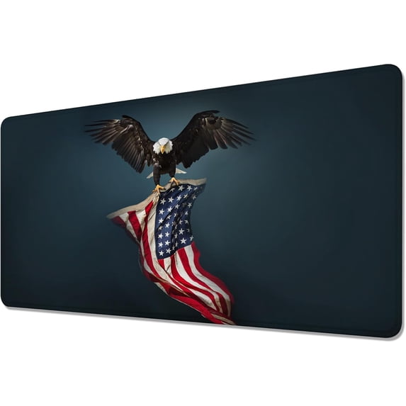 American Bald Eagle with American Flag Desk Mat,Large Gaming Mouse Pad,Non-Slip Rubber Base Mousepad with Stitched Edges,Waterproof Mouse Mat Desk Pad for Work, Game, Office (31.5x15.7 in)
